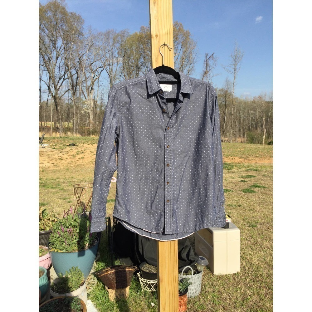 Your Neighbors Womens Chambray Button up Shirt S Polka Dot Preppy Fall Classic